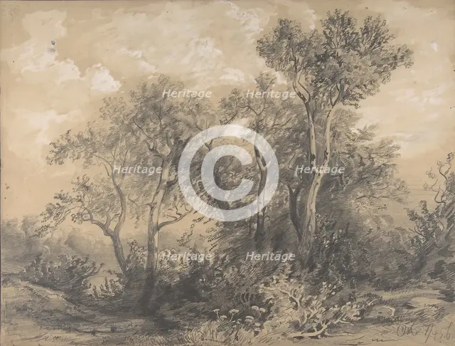 Trees (recto); Soldiers in a Wood (verso), early to mid-19th century. Creator: Alexandre Calame.