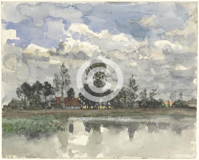 Trees reflecting in the water against a cloudy sky, 1845-1925. Creator: Julius Jacobus van de Sande Bakhuyzen.