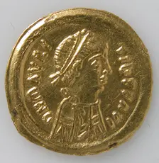 Tremissis of Mauricius Tiberius, Byzantine, ca. 582-602. Creator: Unknown