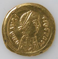 Tremissis of Mauricius Tiberius, Byzantine, ca. 582-602. Creator: Unknown