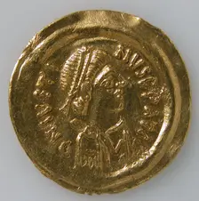 Tremissis of Mauricius Tiberius, Byzantine, ca. 582-602. Creator: Unknown