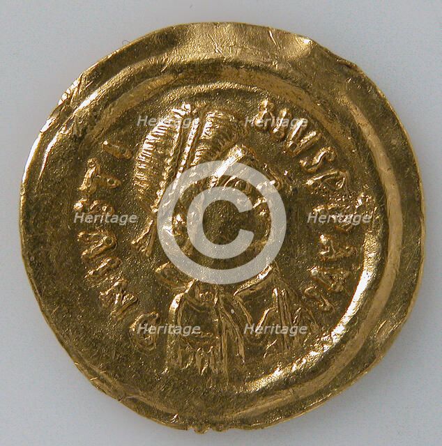 Tremissis of Mauricius Tiberius, Byzantine, ca. 582-602. Creator: Unknown.