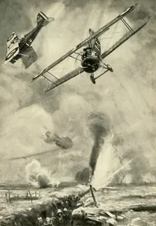 "Trench Strafing": British low-flying scouts co-operating in an infantry attack on the Western Front Creator: Unknown