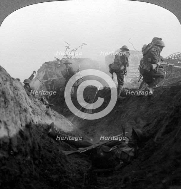 Trench warfare on the Hindenburg Line, Bellicourt, France, World War I, 1917-1918.Artist: Realistic Travels Publishers