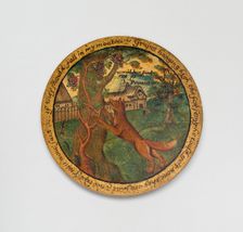 Trencher with a Scene from Aesop's Fables, England, c. 1600. Creator: Unknown