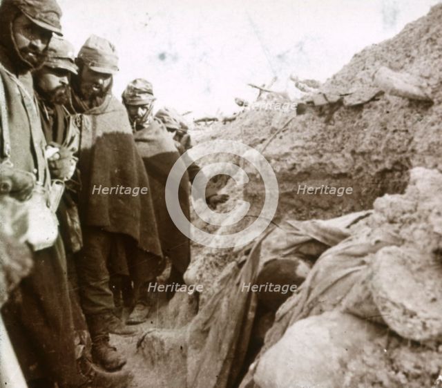 Trenches in the front line, Tahure, northern France, c1914-c1918. Artist: Unknown.