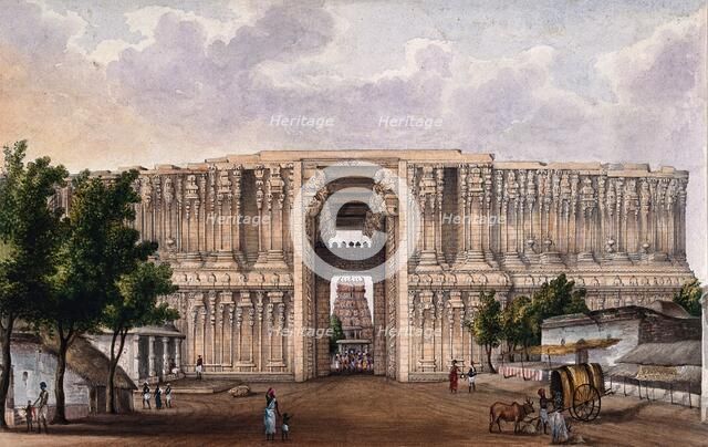 Trichy: first gate at the temple dedicated to Lord Vishnu at Srirangham, (between 1800 and 1899?). Creator: Unknown.