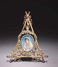 Triangular Frame with Portrait of Czarina Alexandra Feodorovna, 1896-1908. Creator: Peter Carl Fabergé (Russian, 1846-1920), firm of