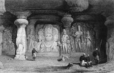 Triad Figure, Interior of Elephanta 1834. Creator: Samuel Prout