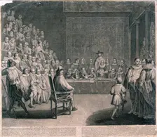 Trial of King Charles I, Palace of Westminster, c1725. Artist: Claude Dubosc