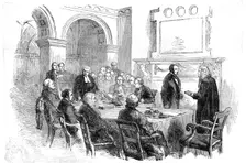 "Trial of the Pyx", at the Office of the Comptroller-General of the Exchequer, Whitehall, 1854. Creator: Unknown