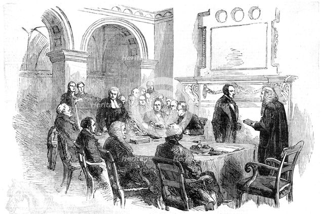 "Trial of the Pyx", at the Office of the Comptroller-General of the Exchequer, Whitehall, 1854. Creator: Unknown.