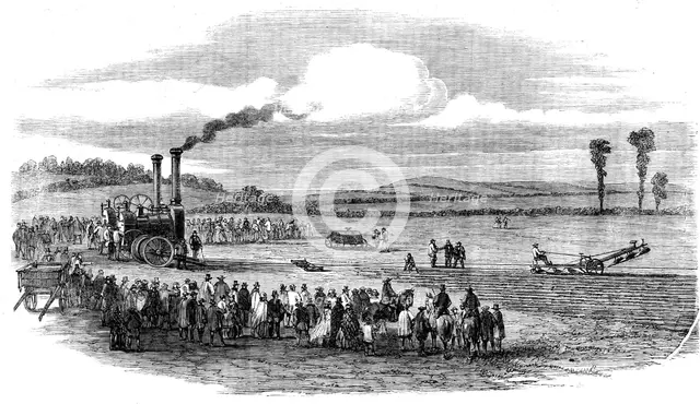 Trials of steam-ploughs near Farningham, Kent, 1862. Creator: Unknown.
