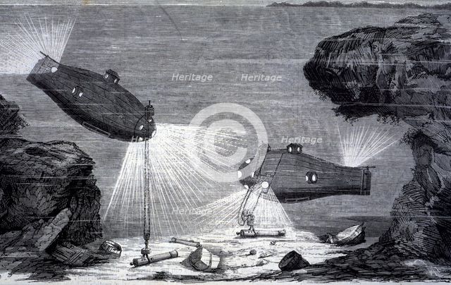 Trials with underwater navigation device Ictíneo, invented by engineer Narciso Monturiol, in the …