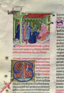 Tribute from the citizens of Barcelona to Count King or oath of vasallage miniature in the Lli…