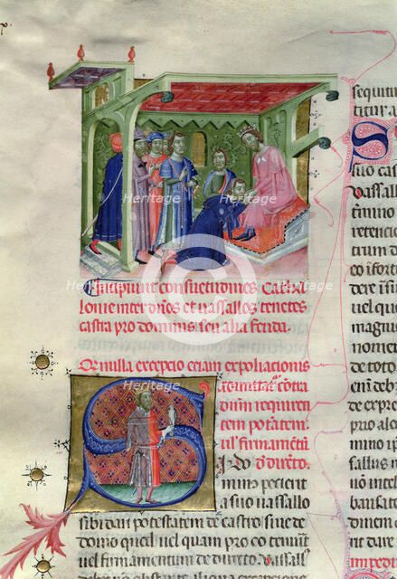 Tribute from the citizens of Barcelona to Count King or 'oath of vasallage' miniature in the 'Lli…