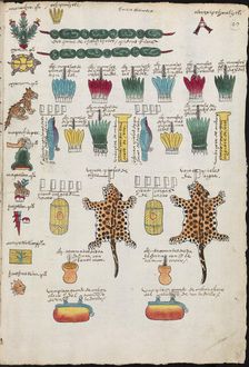 Tribute in the Aztec Empire that the cities had to pay. (Province of Xoconochco), 1534. Creator: Anonymous master