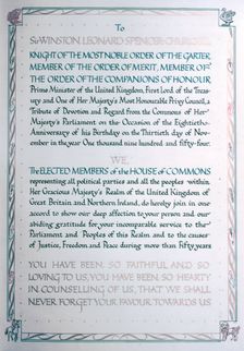 Tribute of Devotion to Sir Winston Churchill on his 80th birthday, 1954. Creator: Arthur Charles Kirby Ware