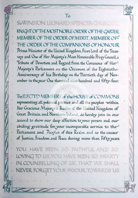 Tribute of Devotion to Sir Winston Churchill on his 80th birthday, 1954.  Creator: Arthur Charles Kirby Ware.