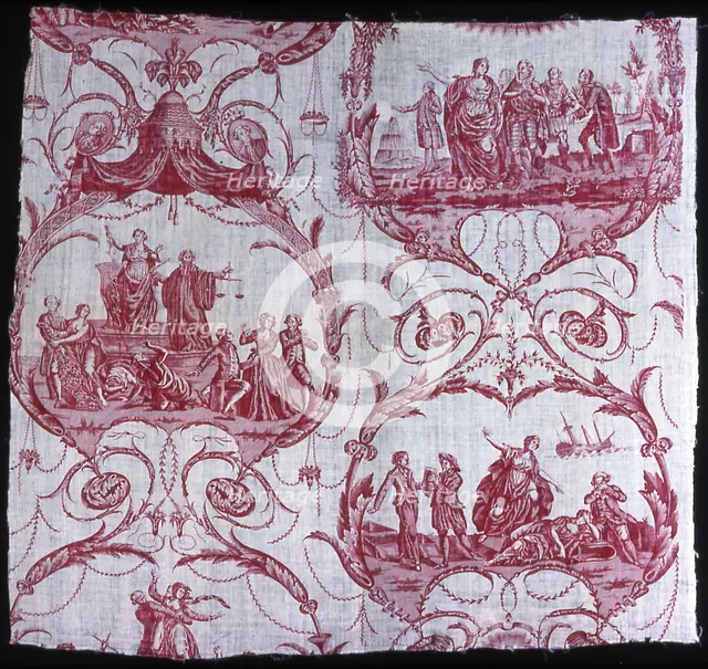 Triomphe de Voltaire (Triumph of Voltaire) (Furnishing Fabric), Nantes, 1788/93. Creator: Petitpierre et Cie.