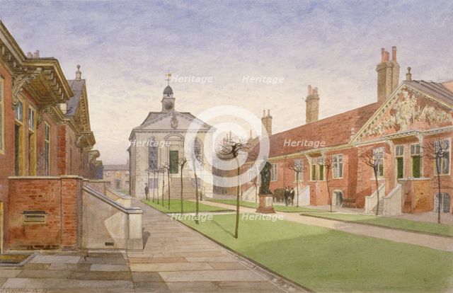 Trinity Almshouses and Trinity Chapel, Mile End Road, Stepney, London, 1883. Artist: John Crowther