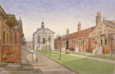 Trinity Almshouses and Trinity Chapel, Mile End Road, Stepney, London, 1883. Artist: John Crowther