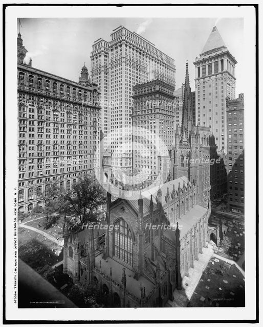 Trinity Church and office buildings, New York, N.Y., c.between 1910 and 1920. Creator: Unknown.