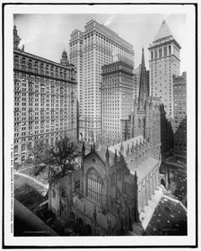 Trinity Church and office buildings, New York, N.Y., c.between 1910 and 1920. Creator: Unknown