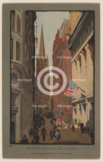 Trinity Church and Wall Street, 1914. Creator: Rachael Robinson Elmer.