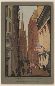 Trinity Church and Wall Street, 1914. Creator: Rachael Robinson Elmer
