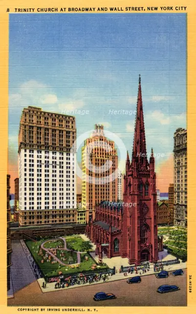Trinity Church at Broadway and Wall Street, New York City, New York, USA, 1933. Artist: Unknown