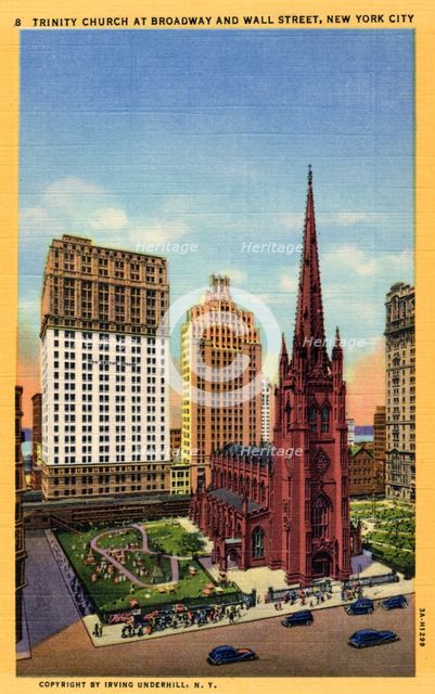Trinity Church at Broadway and Wall Street, New York City, New York, USA, 1933. Artist: Unknown