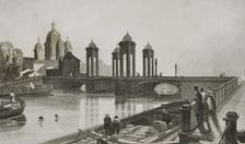 Trinity Church (Troitskoi Church) and bridge over Fontanka Canal, Saint Petersburg, Russia, 1839. Creator: Samuel Cholet