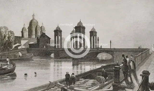Trinity Church (Troitskoi Church) and bridge over Fontanka Canal, Saint Petersburg, Russia, 1839. Creator: Samuel Cholet.
