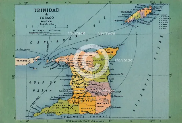 'Trinidad & Tobago Map', c1940s. Creator: Unknown.