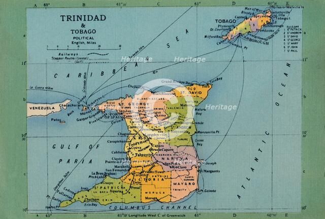'Trinidad & Tobago Map', c1940s. Creator: Unknown.