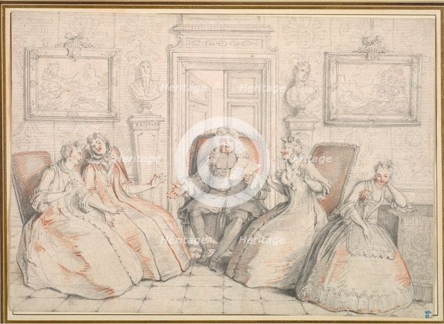 Trissotin Reading to Philaminte, Bélise, and Armande..., probably c. 1725-1726. Creator: Charles Coypel (French, 1694-1752).