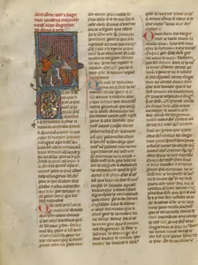 Tristan Unhorsing Sagremor, about 1320-1340. Creator: Jeanne de Montbaston