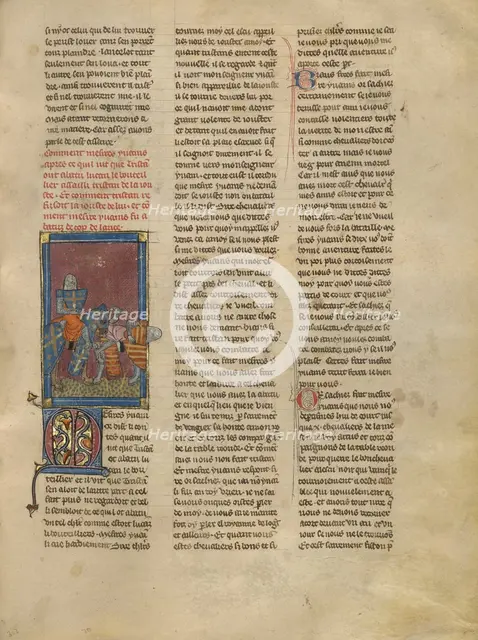 Tristan and Lucan Jousting, about 1320-1340. Creator: Jeanne de Montbaston.