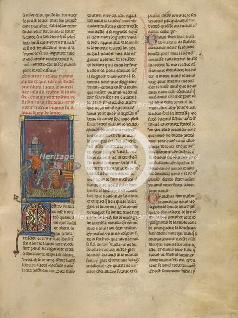 Tristan and Lucan Jousting, about 1320-1340. Creator: Jeanne de Montbaston.