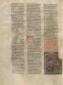 Tristan and Pelinor Departing on Horseback, about 1320-1340. Creator: Jeanne de Montbaston