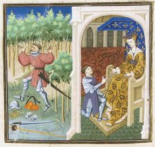 Tristan en prose. MS 648 (0404): Folie de Tristan - Iseut demandant à Fergus de retrouver..., c1455. Creator: Dunois Master, (Maître de Dunois) (active 1430-1465)