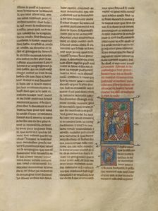 Tristan Fighting the Giant Taulas, about 1320-1340. Creator: Unknown