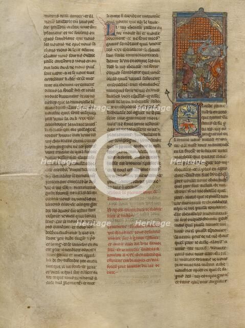 Tristan Fighting Three Knights, about 1320-1340. Creator: Jeanne de Montbaston.