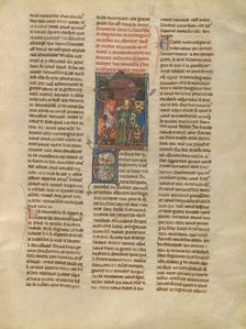 Tristan Freeing a Demoiselle from Brehus sans Pitié, about 1320-1340. Creator: Jeanne de Montbaston