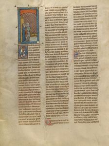 Tristan, Kahedin, and Brangain Arriving at Castle Tintaguel, about 1320-1340. Creator: Unknown