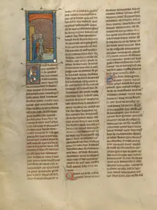 Tristan, Kahedin, and Brangain Arriving at Castle Tintaguel, about 1320-1340. Creator: Unknown