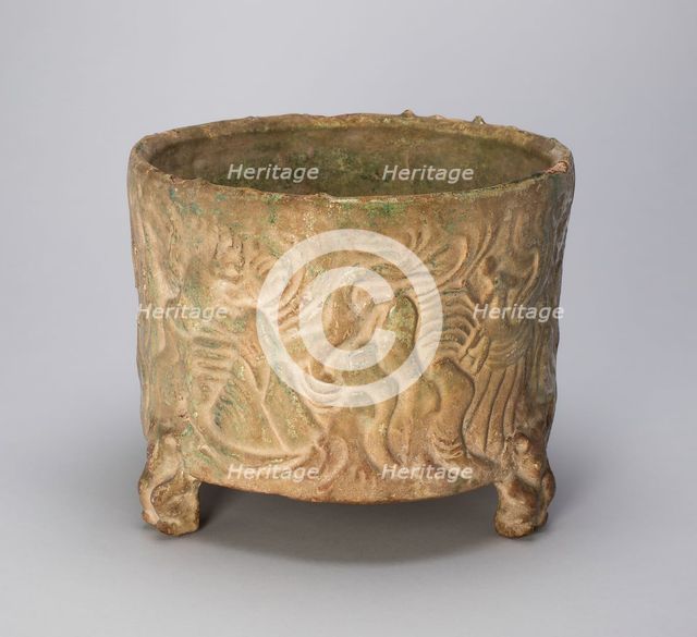 Tripod Cylindrical Jar (Lian or Zun) with Creatures Amid Hills..., Eastern Han dynasty (A.D. 25-220) Creator: Unknown.