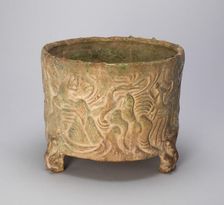Tripod Cylindrical Jar (Lian or Zun) with Creatures Amid Hills..., Eastern Han dynasty (A.D. 25-220) Creator: Unknown