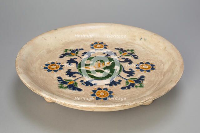 Tripod Dish with Flying Goose, Stylized Flowers and Vines, Tang dynasty (618-907). Creator: Unknown.